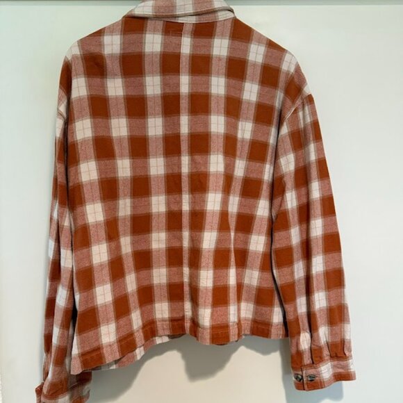 Brixton Bowery Brushed Flannel Shirt Jacket, Rust and Cream Plaid, Size XL - Picture 3 of 7
